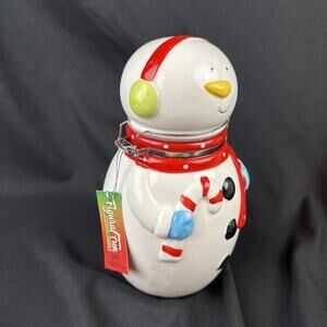 Cookie Jar warehouse christmas BW Snowman Wish 9.5”  Locking Lid Canister